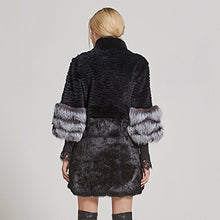 Load image into Gallery viewer, Women's Genuine Rabbit Fur Coat with Fox Fur Cuffs Warm Winter Coat