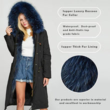 Load image into Gallery viewer, Fur Story Women's Real Fur Parka Jacket with Raccoon Fur Thick Hooded Long Fur Coat for Winter Dark Blue US6 18104