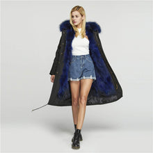 Load image into Gallery viewer, fur story Women's Real Fur Parka Jacket with Raccoon Fur Thick Hooded