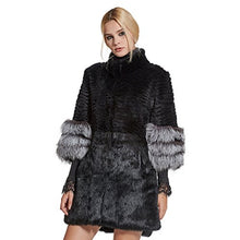 Load image into Gallery viewer, Women's Genuine Rabbit Fur Coat with Fox Fur Cuffs Warm Winter Coat