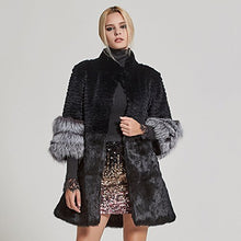 Load image into Gallery viewer, Women's Genuine Rabbit Fur Coat with Fox Fur Cuffs Warm Winter Coat