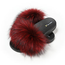 Load image into Gallery viewer, Fur Story FS19S02 Women's Fox Fur Slides Furry Slide Sandals Summer Fur Slippers