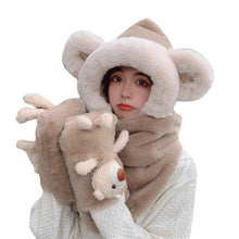 Load image into Gallery viewer, Winter Warm Women Hoodie Hat Scarf Gloves Set Soft Plush Thick Warm Hat 22630