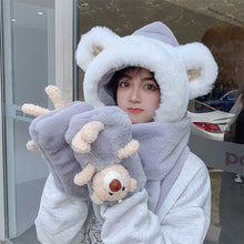 Load image into Gallery viewer, Winter Warm Women Hoodie Hat Scarf Gloves Set Soft Plush Thick Warm Hat 22630