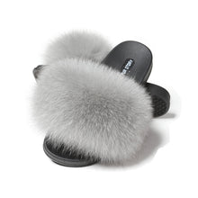 Load image into Gallery viewer, Fur Story FS19S02 Women's Fox Fur Slides Furry Slide Sandals Summer Fur Slippers