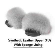 Load image into Gallery viewer, Fur Story FS19S02 Women's Fox Fur Slides Furry Slide Sandals Summer Fur Slippers