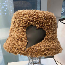 Load image into Gallery viewer, FUR STORY Women's heart pattern plush bucket hat warm fisherman's hat in winter 22625