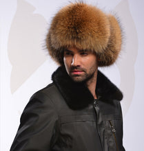 Load image into Gallery viewer, FUR STORY Men's Leather Hat Fur Trapper Hat with Sheepskin Earflap Fur Bomber Hat Winter Hat 14635