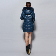Load image into Gallery viewer, Women's Genuine Leather Coat with Fox Fur Hood Trim Winter Invisible Zipper Design Leather Down Coat 14156