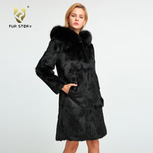Load image into Gallery viewer, Womens Real Rabbit Fur Coat with Fox Hood Winter Spring jacket Female 151254