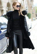 Load image into Gallery viewer, FS20139 Sheep shearing fur overcoat with fox fur slim hood long-sleeved winter women's fur coat ladies windbreaker Fur Story