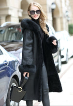 Load image into Gallery viewer, FS20139 Sheep shearing fur overcoat with fox fur slim hood long-sleeved winter women's fur coat ladies windbreaker Fur Story