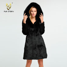 Load image into Gallery viewer, Womens Real Rabbit Fur Coat with Fox Hood Winter Spring jacket Female 151254
