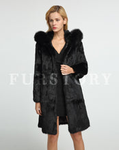 Load image into Gallery viewer, Womens Real Rabbit Fur Coat with Fox Hood Winter Spring jacket Female 151254