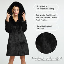 Load image into Gallery viewer, Womens Real Rabbit Fur Coat with Fox Hood Winter Spring jacket Female 151254