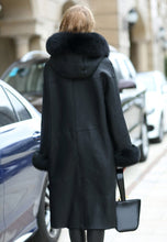Load image into Gallery viewer, FS20139 Sheep shearing fur overcoat with fox fur slim hood long-sleeved winter women's fur coat ladies windbreaker Fur Story