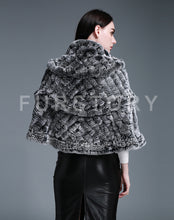 Load image into Gallery viewer, FUR STORY Real Knitted rabbit fur cloaks Women's shawl poncho stole cape wrap 070124