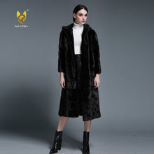 Load image into Gallery viewer, Women's Genuine Mink Fur Coat Women Hood Striped Fashion Winter Fur Overcoat for Women Fur Story FS16150