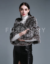 Load image into Gallery viewer, FUR STORY Real Knitted rabbit fur cloaks Women's shawl poncho stole cape wrap 070124