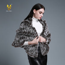 Load image into Gallery viewer, FUR STORY Real Knitted rabbit fur cloaks Women's shawl poncho stole cape wrap 070124