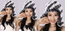Load image into Gallery viewer, Winter Hat Women Knitted Real REX Rabbit Fur Hat Beanie Fur Bomber Cap Earmuff Pompom Decoration Winter Hat Ladies Hats FS14609