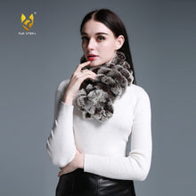 Load image into Gallery viewer, FUR STORY Real Rex Rabbit Fur knitting Scarf Neck Warmer Scarves Shawl Poncho Stole luxury fur scarf lady scarf 050102
