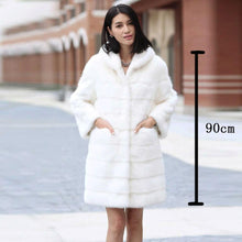 Load image into Gallery viewer, Women's Genuine Mink Fur Coat Women Hood Striped Fashion Winter Fur Overcoat for Women Fur Story FS16150