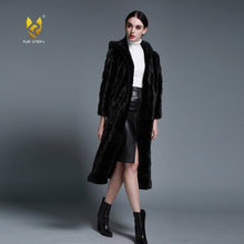 Load image into Gallery viewer, Women's Genuine Mink Fur Coat Women Hood Striped Fashion Winter Fur Overcoat for Women Fur Story FS16150