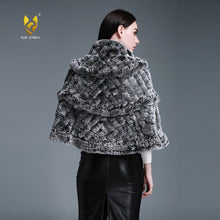 Load image into Gallery viewer, FUR STORY Real Knitted rabbit fur cloaks Women's shawl poncho stole cape wrap 070124