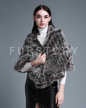 Load image into Gallery viewer, FUR STORY Real Knitted rabbit fur cloaks Women's shawl poncho stole cape wrap 070124