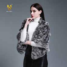 Load image into Gallery viewer, FUR STORY Real Knitted rabbit fur cloaks Women's shawl poncho stole cape wrap 070124