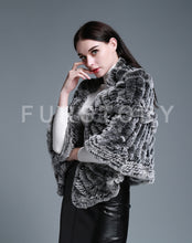 Load image into Gallery viewer, FUR STORY Real Knitted rabbit fur cloaks Women's shawl poncho stole cape wrap 070124