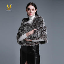 Load image into Gallery viewer, FUR STORY Real Knitted rabbit fur cloaks Women's shawl poncho stole cape wrap 070124