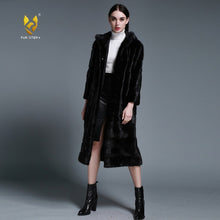 Load image into Gallery viewer, Women's Genuine Mink Fur Coat Women Hood Striped Fashion Winter Fur Overcoat for Women Fur Story FS16150