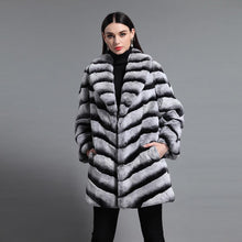 Load image into Gallery viewer, Real Rabbit Fur Women's Coats Chinchilla Color Full Sleeve Warm Winter Coat Fur Story FS161139