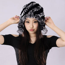 Load image into Gallery viewer, Winter Hat Women Knitted Real REX Rabbit Fur Hat Beanie Fur Bomber Cap Earmuff Pompom Decoration Winter Hat Ladies Hats FS14609