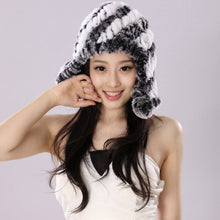 Load image into Gallery viewer, Winter Hat Women Knitted Real REX Rabbit Fur Hat Beanie Fur Bomber Cap Earmuff Pompom Decoration Winter Hat Ladies Hats FS14609