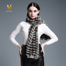 Load image into Gallery viewer, FUR STORY Real Rex Rabbit Fur knitting Scarf Neck Warmer Scarves Shawl Poncho Stole luxury fur scarf lady scarf 050102