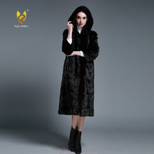 Load image into Gallery viewer, Women's Genuine Mink Fur Coat Women Hood Striped Fashion Winter Fur Overcoat for Women Fur Story FS16150