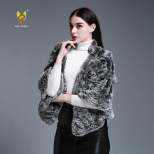 Load image into Gallery viewer, FUR STORY Real Knitted rabbit fur cloaks Women's shawl poncho stole cape wrap 070124