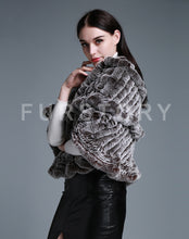 Load image into Gallery viewer, FUR STORY Real Knitted rabbit fur cloaks Women's shawl poncho stole cape wrap 070124