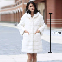 Load image into Gallery viewer, Women's Genuine Mink Fur Coat Women Hood Striped Fashion Winter Fur Overcoat for Women Fur Story FS16150