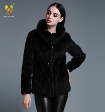 Load image into Gallery viewer, Women's Knitted Mink Fur Coat Women Big Collar Zipper Winter jacket 15199