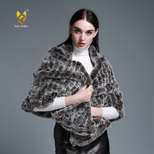Load image into Gallery viewer, FUR STORY Real Knitted rabbit fur cloaks Women's shawl poncho stole cape wrap 070124