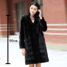 Load image into Gallery viewer, Women's Genuine Mink Fur Coat Women Hood Striped Fashion Winter Fur Overcoat for Women Fur Story FS16150