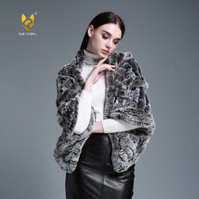 Load image into Gallery viewer, FUR STORY Real Knitted rabbit fur cloaks Women's shawl poncho stole cape wrap 070124