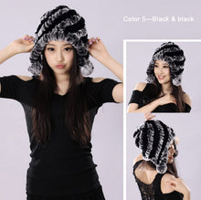 Load image into Gallery viewer, Winter Hat Women Knitted Real REX Rabbit Fur Hat Beanie Fur Bomber Cap Earmuff Pompom Decoration Winter Hat Ladies Hats FS14609