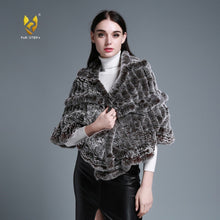 Load image into Gallery viewer, FUR STORY Real Knitted rabbit fur cloaks Women's shawl poncho stole cape wrap 070124
