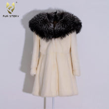 Load image into Gallery viewer, Women's Genuine Mink Fur Coat Women Big Fox Hood with Fox Hem jacket 16175