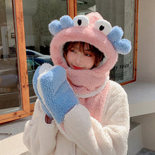 Load image into Gallery viewer, Winter Warm Women Hoodie Hat Scarf Gloves Set Soft Plush Thick Warm Hat 22620